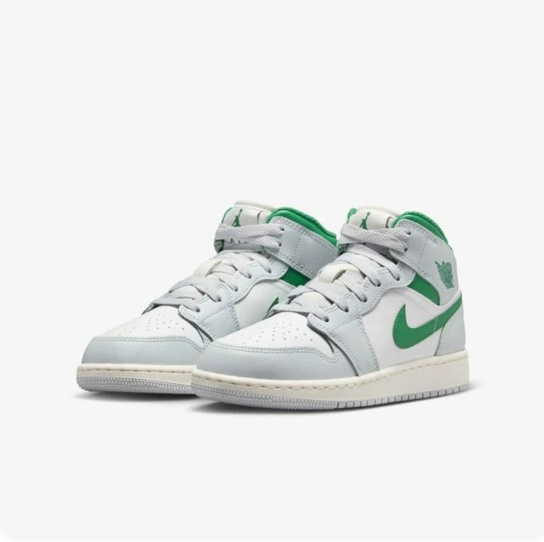 Air Jordan 1 Mid White Grey Lucky Green