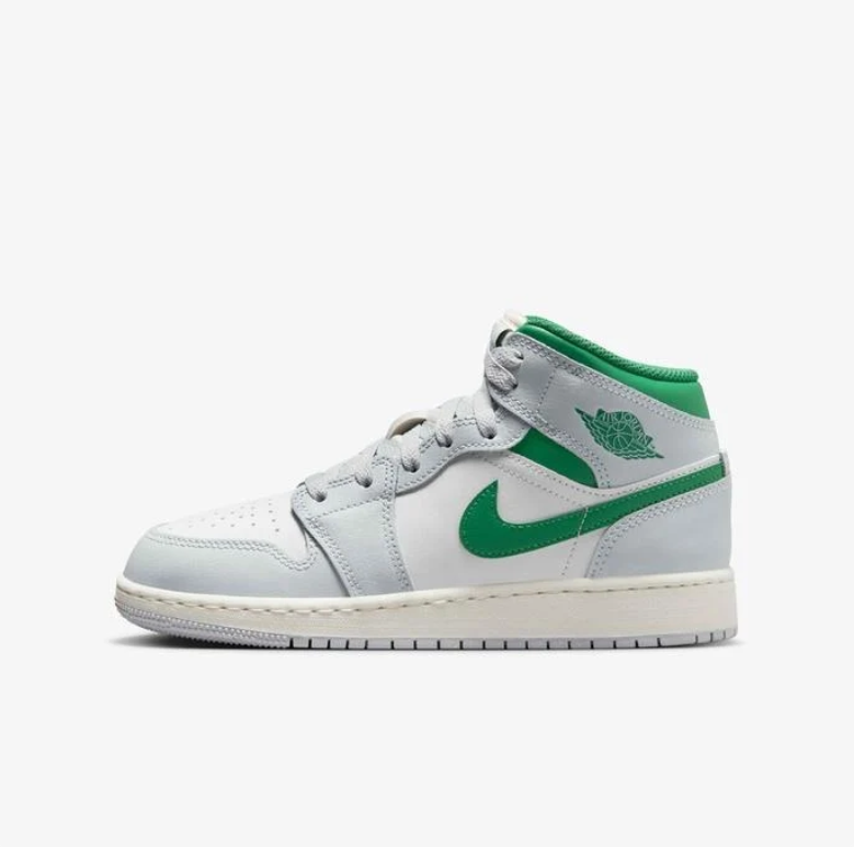 Air Jordan 1 Mid White Grey Lucky Green