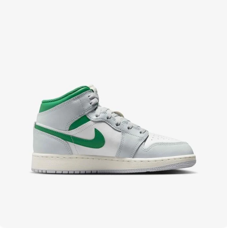 Air Jordan 1 Mid White Grey Lucky Green