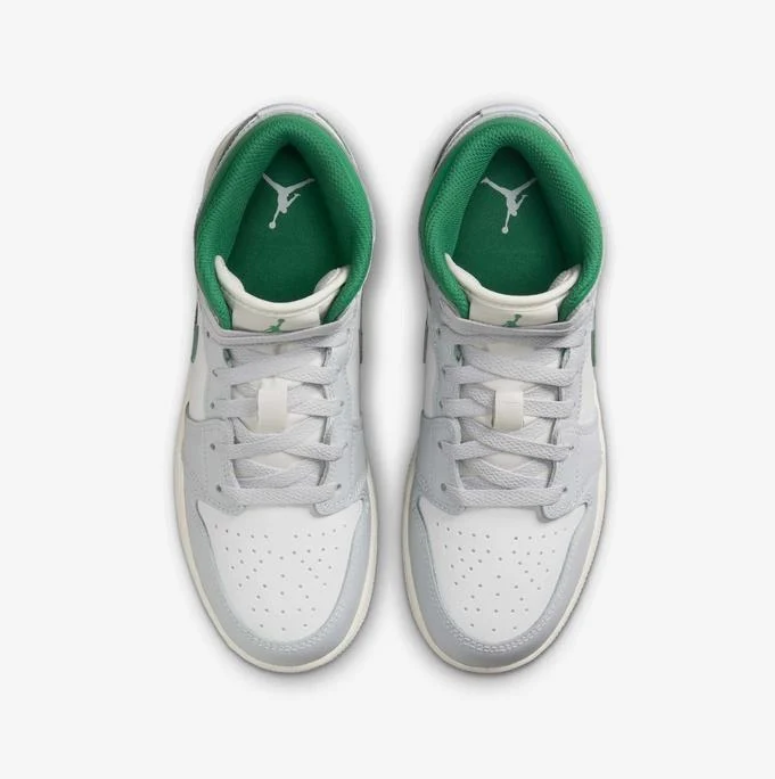 Air Jordan 1 Mid White Grey Lucky Green