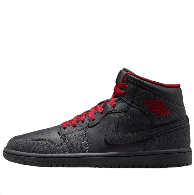 Air Jordan 1 Mid Black Elephant Print Red