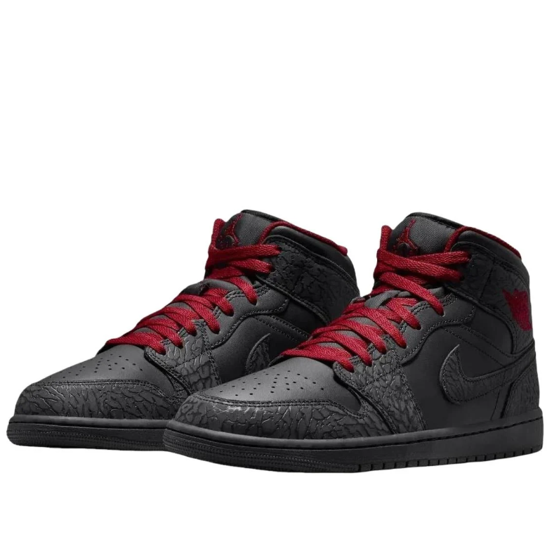 Air Jordan 1 Mid Black Elephant Print Red